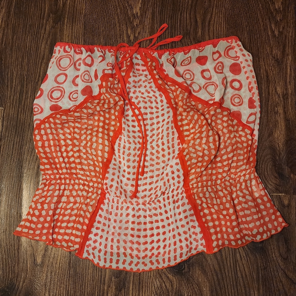 Red and White Polka Dot Modern Silk Mesh Parameter Tube Top, Large